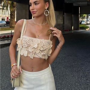 Zara Cream Crochet Crop Top